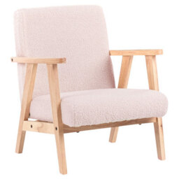 Wyld And Coco Kids Armchair Pastel Pink Bouclé With Wooden Legs, Compact Children's Seat W46 X D55 X H58Cm - thumbnail 4