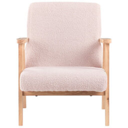 Wyld And Coco Kids Armchair Pastel Pink Bouclé With Wooden Legs, Compact Children's Seat W46 X D55 X H58Cm - thumbnail 1