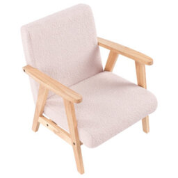 Wyld And Coco Kids Armchair Pastel Pink Bouclé With Wooden Legs, Compact Children's Seat W46 X D55 X H58Cm - thumbnail 7
