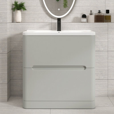 Royal Bathrooms Venice 800mm Dove Grey Floor Standing Bathroom Vanity Unit 2 Drawer With Ceramic Basin - 1 Tap Hole Basin - image 1