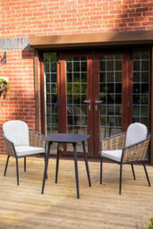 Sh&g Bolingbroke 2 Seat Bistro Set - 3 Piece Square Table & Chairs - Aluminium & Brown Rattan With Beige Cushions - Outdoor - thumbnail 2