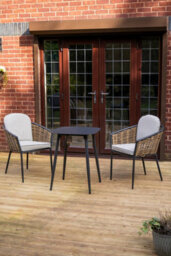 Sh&g Bolingbroke 2 Seat Bistro Set - 3 Piece Square Table & Chairs - Aluminium & Brown Rattan With Beige Cushions - Outdoor - thumbnail 4