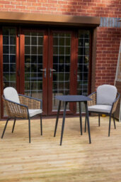 Sh&g Bolingbroke 2 Seat Bistro Set - 3 Piece Square Table & Chairs - Aluminium & Brown Rattan With Beige Cushions - Outdoor - thumbnail 3