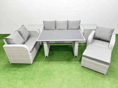 Fimous Rattan Outdoor Table Reclining Chair Sofa Set With 2 Side Tables Big Stool Light Grey 7 Seater - image 1