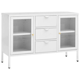 Berkfield Classic Sideboard White 105X35X70 Cm Steel And Tempered Glass