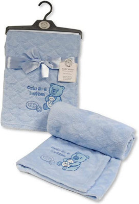 Kav Baby Cute Button Wrap Fleece Blanket For Girl/boy Super Soft Teddy Bear Image Blankets For Newborn Babies, Toddlers (Sky)
