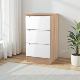 Messina Ready Assembled White & Oak 3 Drawer Bedside Chest (H)685mm (W)370mm (D)390mm - thumbnail 1