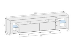 Furneo White Tv Stand 200Cm Cabinet Unit Matt & High Gloss Milano 06 White Led Lights - thumbnail 3