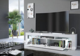 Furneo White Tv Stand 200Cm Cabinet Unit Matt & High Gloss Milano 06 White Led Lights - thumbnail 2