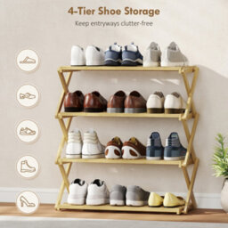 Homcom 4-Tier Bamboo Shoe Rack, Folding Shoe Shelf, Holds Up To 12 Pairs - thumbnail 6