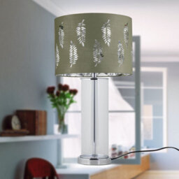 First Choice Lighting Aura - Chrome Table Lamp With Sage Green Fern With Silver Inner Shade - thumbnail 7