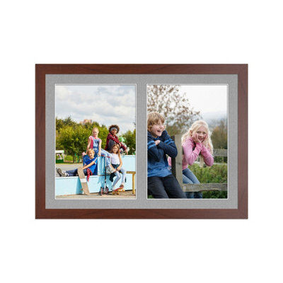 AK Frames 20X14 Rose Wood Modern Multi Photo Frame With Silver Mount - Holds 2 Apertures (2X) A4 Photos - image 1