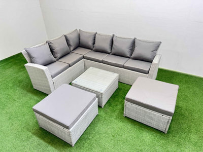 Fimous Outdoor Rattan Garden Furniture Set 8 Seater Corner Sofa Sets With Square Coffee Table 2 Big Footstools Light Grey Mixed - image 1
