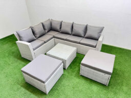 Fimous Outdoor Rattan Garden Furniture Set 8 Seater Corner Sofa Sets With Square Coffee Table 2 Big Footstools Light Grey Mixed - thumbnail 1