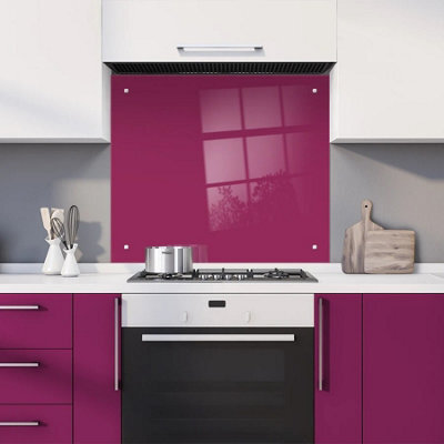 60 X 60Cm Sumptuouse Plum Glass Kitchen Splashback Splatter Screen Pre Drilled Holes Wall Hanging Fixings Included - image 1