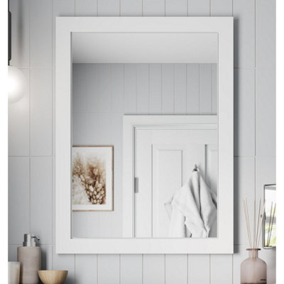 Affine Framed Wooden Bathroom Mirror Wood Frame Wall Mounted Mirrors White 800 X 600mm - image 1