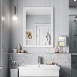 Affine Framed Wooden Bathroom Mirror Wood Frame Wall Mounted Mirrors White 800 X 600mm - thumbnail 2