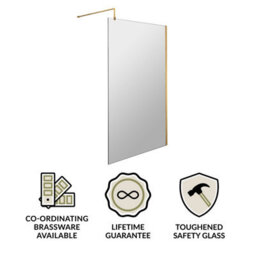 Balterley Drakelow 8mm Toughened Safety Glass Wetroom Screen With Support Bar: 1000mm X 1850mm, Brushed Brass - thumbnail 3