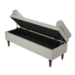 Living And Home Beige Linen Upholstered Storage Ottoman Bench Bed End Bench With Rubberwood Legs W 1260 X D 440 X H 460 mm - thumbnail 2