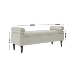 Living And Home Beige Linen Upholstered Storage Ottoman Bench Bed End Bench With Rubberwood Legs W 1260 X D 440 X H 460 mm - thumbnail 5