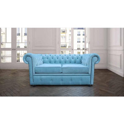 Chesterfield 2 Seater Sofa Settee Velluto Duck Egg Blue Fabric In Classic Style - image 1