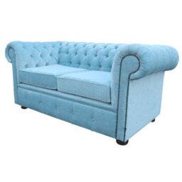 Chesterfield 2 Seater Sofa Settee Velluto Duck Egg Blue Fabric In Classic Style - thumbnail 6
