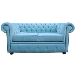 Chesterfield 2 Seater Sofa Settee Velluto Duck Egg Blue Fabric In Classic Style - thumbnail 2