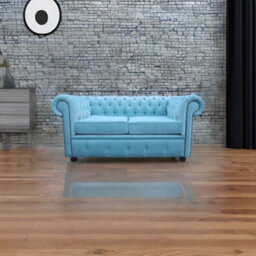 Chesterfield 2 Seater Sofa Settee Velluto Duck Egg Blue Fabric In Classic Style - thumbnail 3