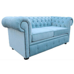 Chesterfield 2 Seater Sofa Settee Velluto Duck Egg Blue Fabric In Classic Style - thumbnail 4