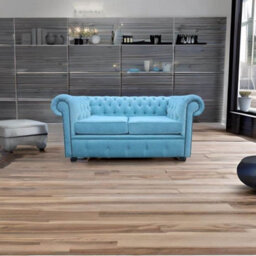 Chesterfield 2 Seater Sofa Settee Velluto Duck Egg Blue Fabric In Classic Style - thumbnail 5