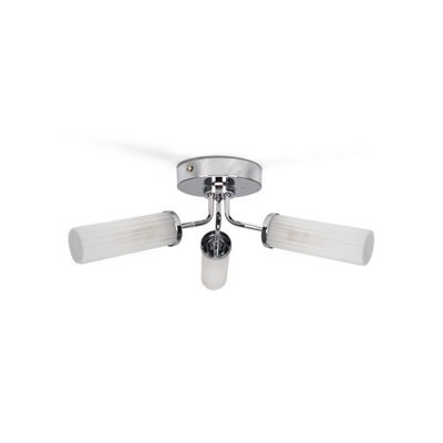 Valuelights Canya Chrome Ip44 Bathroom 3 Way Reeded Glass Flush Ceiling Light With Led Bulbs - image 1
