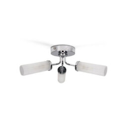 Valuelights Canya Chrome Ip44 Bathroom 3 Way Reeded Glass Flush Ceiling Light With Led Bulbs