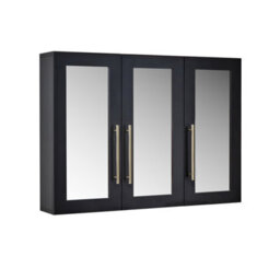 Homestylestore 900 X 650mm Black Grey Wall Mounted Mirrored Door Bathroom Cabinet And Brushed Brass T Bar Handles