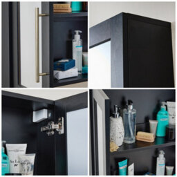Homestylestore 900 X 650mm Black Grey Wall Mounted Mirrored Door Bathroom Cabinet And Brushed Brass T Bar Handles - thumbnail 3