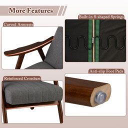 Gainoom Modern Grey Accent Chair Ergonomic Leisure Chair Upholstered Lounge Chair - thumbnail 7