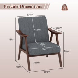 Gainoom Modern Grey Accent Chair Ergonomic Leisure Chair Upholstered Lounge Chair - thumbnail 2