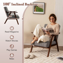 Gainoom Modern Grey Accent Chair Ergonomic Leisure Chair Upholstered Lounge Chair - thumbnail 4