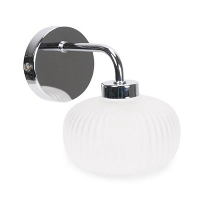 Valuelights Amaia Polished Chrome Ip44 Single Frosted Ribbed Glass Wall Light With Led Bulb - image 1