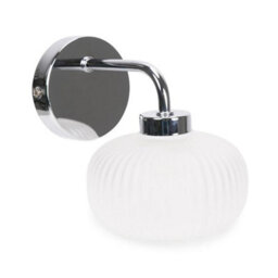 Valuelights Amaia Polished Chrome Ip44 Single Frosted Ribbed Glass Wall Light With Led Bulb