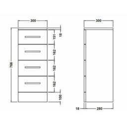Nuie Mayford 4-Drawer Floor Cabinet, Gloss White 300 X 300 X 766 mm (Prc133) - thumbnail 4