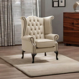 Chesterfield High Back Wing Chair Shelly Pebble Leather Bespoke In Queen Anne Style - thumbnail 3