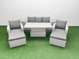 Fimous Pe Rattan Garden Furniture Set Reclining Chair Sofa Lounge Sofa Set Adjustable Lifting Table 2 Side Table 2 Big Footstool - thumbnail 2