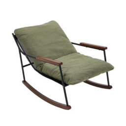 Living And Home Retro Rocking Chair With Green Corduroy Cushion And Wooden Armrests, 68Cm (W) X 110Cm (D) X 75Cm (H) - thumbnail 3