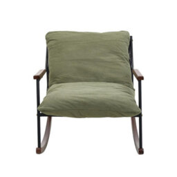 Living And Home Retro Rocking Chair With Green Corduroy Cushion And Wooden Armrests, 68Cm (W) X 110Cm (D) X 75Cm (H) - thumbnail 4