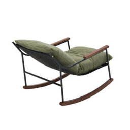 Living And Home Retro Rocking Chair With Green Corduroy Cushion And Wooden Armrests, 68Cm (W) X 110Cm (D) X 75Cm (H) - thumbnail 5