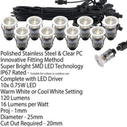 Ip67 Decking Plinth Light Kit 10X 25mm Colour Changing White Lamps Outdoor Rated - thumbnail 2