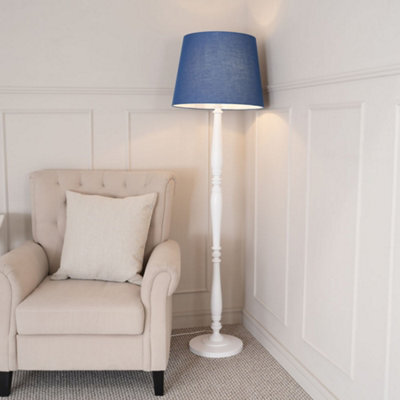Valuelights Victoria Traditional White Wood Candlestick Floor Lamp With Navy Blue Tapered Shade - image 1