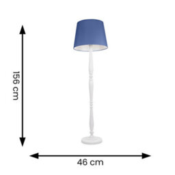 Valuelights Victoria Traditional White Wood Candlestick Floor Lamp With Navy Blue Tapered Shade - thumbnail 6