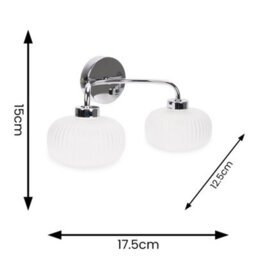 Valuelights Amaia Pair Of Polished Chrome Ip44 2 Way Frosted Glass Wall Lights And Led Bulbs - thumbnail 5