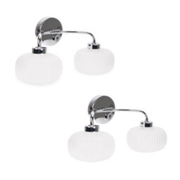Valuelights Amaia Pair Of Polished Chrome Ip44 2 Way Frosted Glass Wall Lights And Led Bulbs